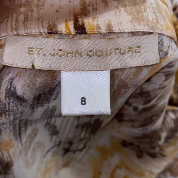 St. John Couture Button Down Silk Vintage Blouse Sz 8 Abstract Brown Gold - Picture 8 of 9